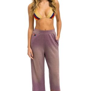 AVIATOR NATION RUGBY STITCH WIDE LEG POCKET SWEATPANTS - FADED MOCHA